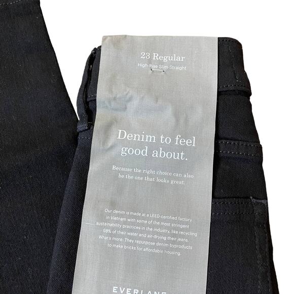 NWT Everlane High Rise Slim Straight Button Fly Cigarette Jeans in Black 23 - Picture 4 of 4